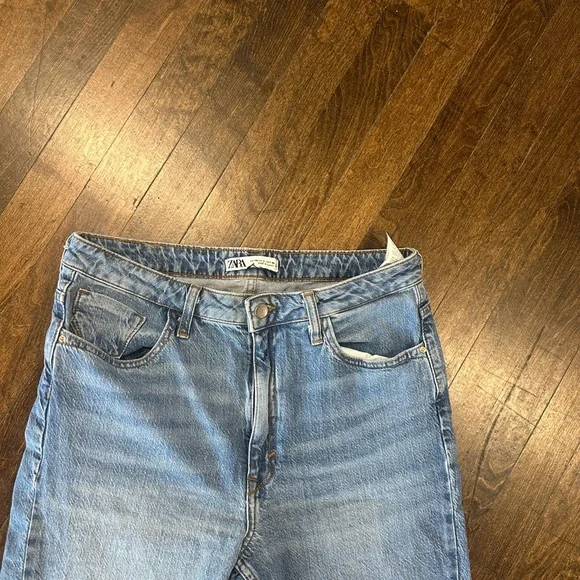 Zara Blue High Rise Slim Split Hem Flared Jeans 6164 170 427 Size US 8 - Picture 4 of 8